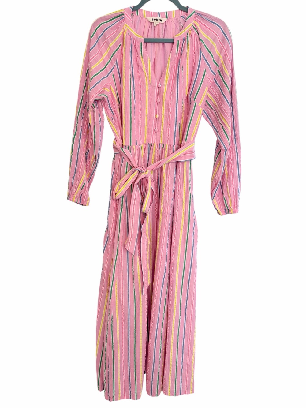 LIKE NEW Boden Faye Cotton Maxi Dress, Seersucker Stripe Sorbet Pink - Picture 5 of 6